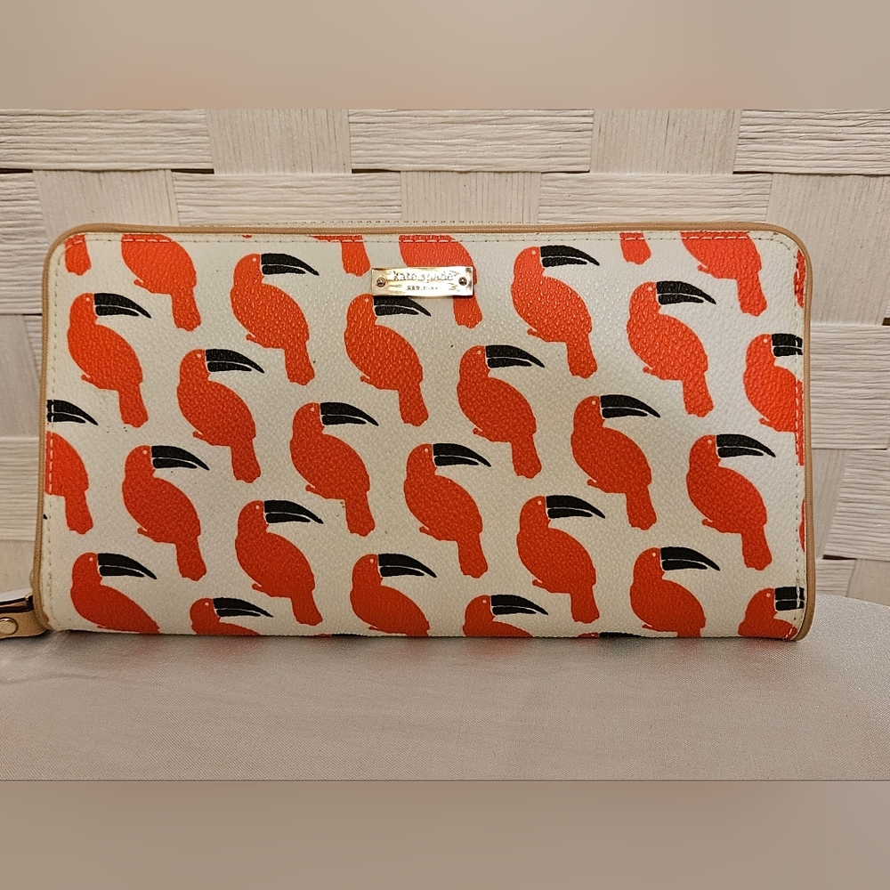 Kate Spade Francis Toucan Multi Linen/jute White & Red Tote With Matching Wallet - Picture 9 of 16